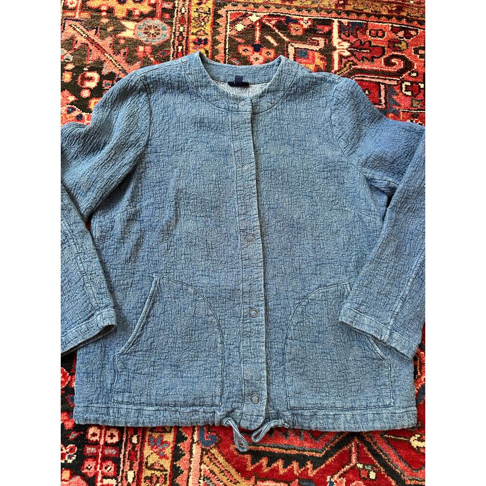 J. Jill Denim Jacquard Textured Collarless Jacket Size Large Denim Blue